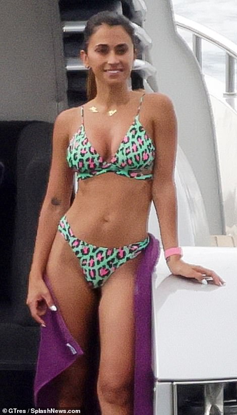 Wow! Lionel Messi's stunning wife Antonela Roccuzzo showed off her figure as she relaxed on a yacht in Ibiza on Tuesday with her footballer husband