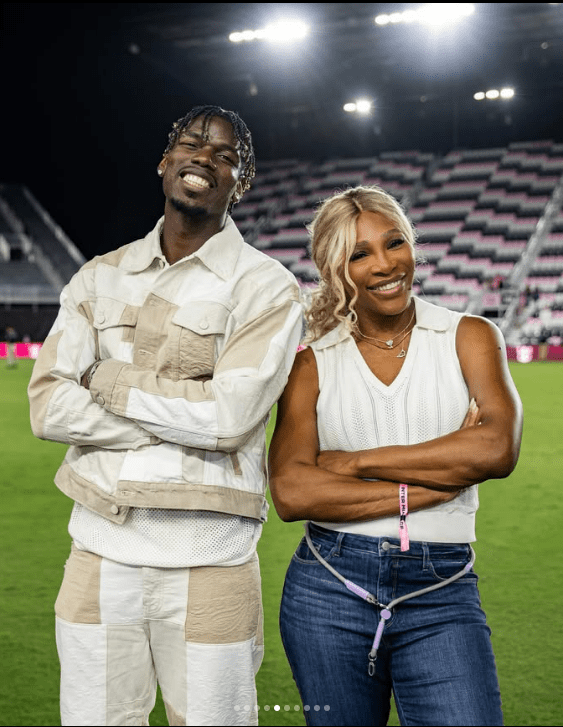 Serena Williams and Paul Pogba at a stadium.